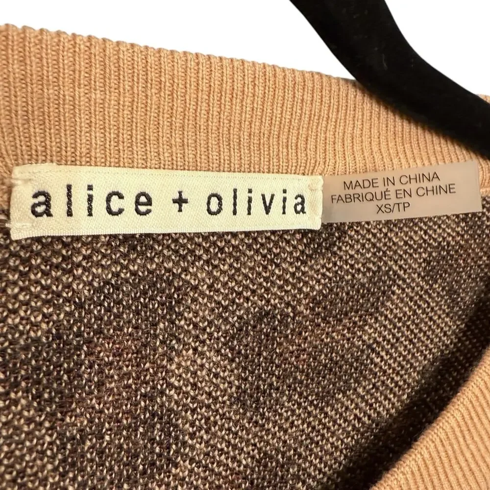 Alice + Olivia XS Sheila Fox Fur‎ Statement Sleeve Sweater Leopard Print Wool